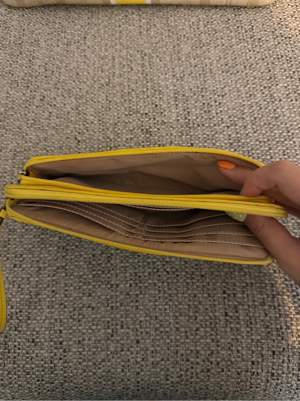 Coach Beige Signature Tote with Yellow Trim and Tan Handles - Picture 11 of 13